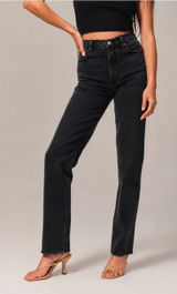 Abercrombie & Fitch Curve Love 90s Straight Ultra High Rise Jeans Size 26 Black Photo 0