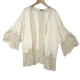 Democracy Kimono Cardigan Womens L Cream Crochet Lace Embroidered Boho Festival Photo 0