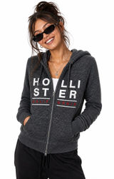 Hollister Y2K Zip Hoodie Gray Embroidered Logo California Fleece 2000s Street S Photo 0