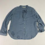 Abercrombie & Fitch Blouse Womens Medium Blue Tie Neck Button Long Sleeve Shirt Photo 0