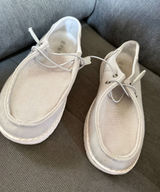 FME Canvas Loafers Women 8 Cream Beige Slip On Moc Toe Bungee Lace Casual Shoes Photo 0