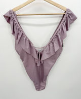 Victoria's Secret Womens Purple Ruffle Deep V Bathing Suit Sz M NWT Swimsuit‎ Photo 0