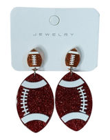 Football Drop Earrings Womens OS Red Glitter‎ Game Day Sports Jewelry Sparkle Photo 0