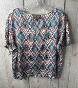 Cowgirl Up Womens Colorful Southwestern Aztec Print Blouse Large Blue Orange Photo 0