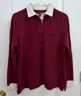 Lands' End maroon collared layered cotton stretch button‎ neck polo shirt XL Photo 0