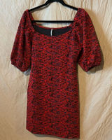 Free People red & blue metallic Sunset puff sleeve cold shoulder mini dr… Photo 0