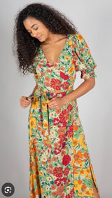 Natural Life Sophia Wrap Maxi Dress in gold vintage floral print large NWT Photo 0