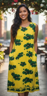 I.G. Sport XX Large Yellow Green Hibiscus‎ Floral Sleeveless Maxi Dress Photo 0