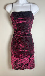 Fashion Magazine Vintage Y2K Burgundy Paisley Velvet Bodycon Mini Dress Small Photo 0