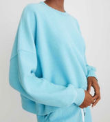 Aerie Corded Aqua Blue Crew Neck Sweatshirt Photo 0