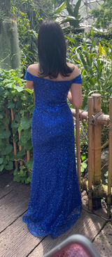 Royal blue sequin prom dress with slit Size XS Photo 0