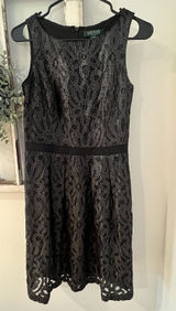 Lauren Ralph Lauren Black Metallic‎ Lace Classy Dress Size 4 pockets Photo 0