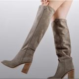 Mi.im Womens Taupe Faux Suede Slouchy Tall Block Heel Boots Size 7.5 Pointed Toe Photo 0