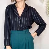 Victoria’s Secret long sleeve pajama lounge shirt button down shirt metallic str Photo 0