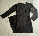 Lush Black Puff Sleeve Ruched Sheath Dress Midi Size Medium Holiday New Years Photo 0