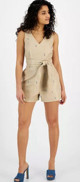 Avec Les Filles' Tan Sleeveless Faux Leather Romper Size Large NWT Photo 0