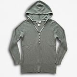 Shaver Lake Casuals Ribbed Knit Henley Hoodie Sage Green Grey Medium Ramie Photo 0
