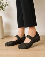 Bernie Mev Women’s EU 39 US 8-8.5 Black Metallic Woven Mary Jane Wedge Shoes Photo 0