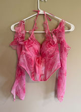 Tezenis Pink Floral‎ Mesh Corset Top Ruffle Off Shoulder Halter 32B Photo 0