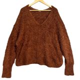 Free People Fuzzy Knit Sweater‎ Brown Slouchy Cozy Boho Pullover M Photo 0