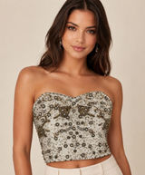 Kimchi Blue Beaded Bustier Corset Top Strapless Cream Gold Floral Women's S Photo 0