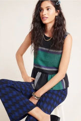 Corey Lynn Calter Anthropologie Woven Striped Peplum Sleeveless Blouse Green S Photo 0