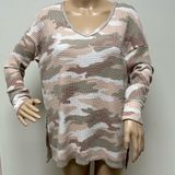 American Eagle Long Sleeve Oversized Peach Camo Waffle Knit Top size XS Photo 0