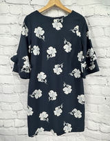Banana Republic Dress 6 Blue Floral Frill Ruffle 3/4 Sleeve Shift Business Photo 0