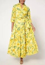 Carla Rockmore Collection Yellow Floral 100% Cotton Printed Shirtdress Large Photo 0