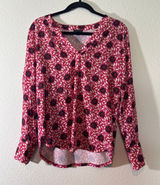 Ann Taylor Size S V-Neck Long Sleeve Floral Blouse Top - Magenta Sunset Photo 0