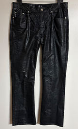 Vintage Guess Jeans 1990s Black Crocodile Embossed Faux Leather Pants Size 33 Photo 0