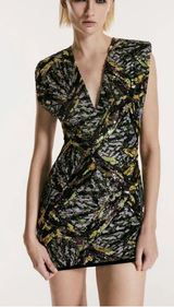 Zara‎ Women's Sleeveless Sequined V Neck Shoulder Pad Mini Dress Size Small Photo 0