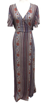 Patrons of Peace Maxi Dress Womens S Blue Floral Faux‎ Wrap Festival Boho Photo 0