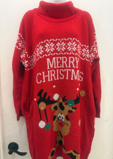 Red Long-Sleeve Holiday Sweater Dress - 'Merry Christmas' XL Photo 0