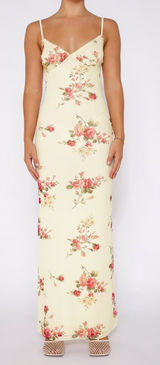 Women's Yellow Floral Sleeveless Cami Camisole Maxi Bodycon Slip Tank Dress Sz S Photo 0