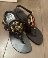 Tory Burch Size 6 Holly 2 Sandal Kitten Heel Brown Leather Photo 0