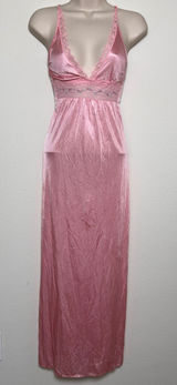 VTG Women Fairy Babydoll Slip Dress Pink Lace Floral Embroidered Satin Maxi Photo 0