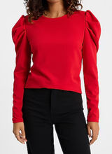 EXPRESS Crew Neck Puff Long Sleeve Tee SMALL Lipstick Red Blouse Top Photo 0