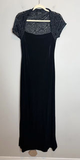 Vintage 90s My Michelle Black Velvet Rose Burnout Maxi Dress M Whimsigoth Goth Photo 0
