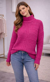 Hot Pink Abercrombie and Fitch Chenille Mock Neck Sweater‎ Medium Photo 0