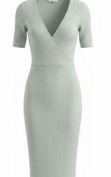 Coquette Baby Blue Knit Short‎ Sleeve Wrap Sweater Dress Bodycon sz Small Office Photo 0