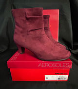 AEROSOLES Women’s Red Light Wine Memory Foam Suede Mid-Heel Ankle Boots 8M Photo 0
