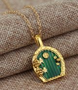 Gold Hobbit Hole, Lord of The Rings Pendant Locket Necklace - Green Door Photo 0