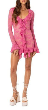 $89 NWOT Edikted Josephine Ruffle Lace Mini Dress XS Photo 0