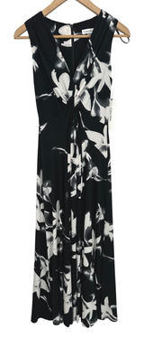 Calvin Klein Maxi Dress Womens 2 Black Floral V-Neck Sleeveless Resort Travel Photo 0