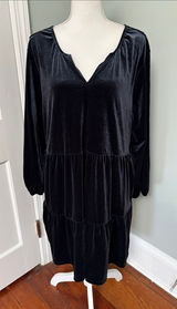 GAP Black Velvet Tiered V-Neck Long Sleeve Dress‎ Size XL Photo 0