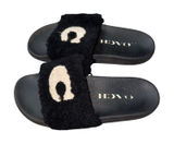 Coach Shearling‎ Slide Sandals Womens 8 Black Good Faux Fur Logo Slippers Photo 0