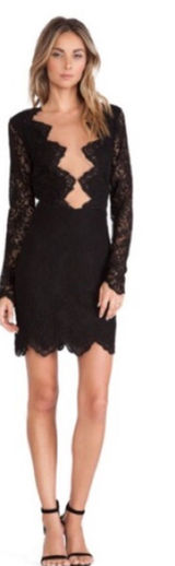 FOR LOVE & LEMONS Noir Mesh Lace Long Sleeve Mini Dress Photo 0