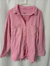 Aerie Lumber Jane Oversized Pink French Terry Shirt Button Down Womens Medium Photo 0