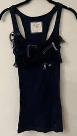 Abercrombie And Fitch Cotton Ribbed Tank Top Bow Embroidered Velvet Navy Blue L Photo 0